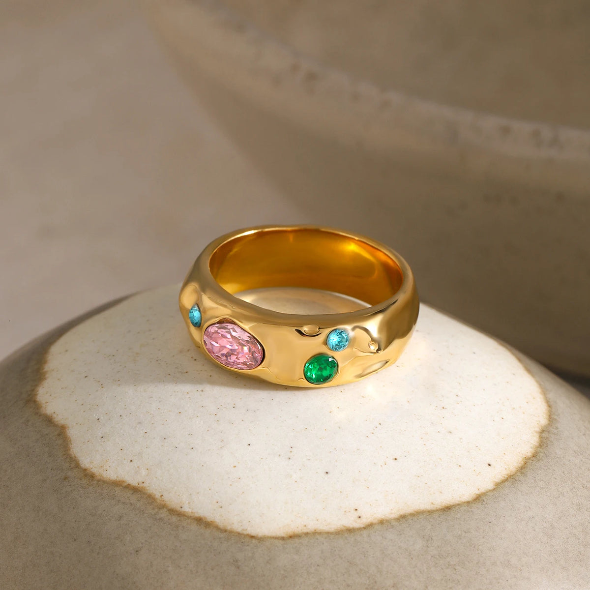 Kika Colorful Zircon Ring Stainless Steel Jewelry High Quality Stylish Metal Texture Women Ring Gift New 2024