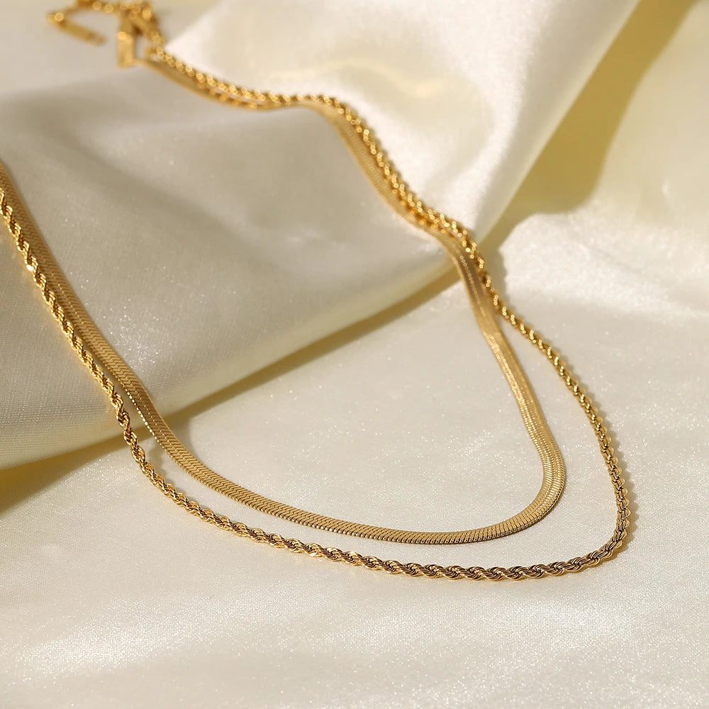 Flat Snake Chain Layer Necklace Stainless Steel Snake Rope Chain