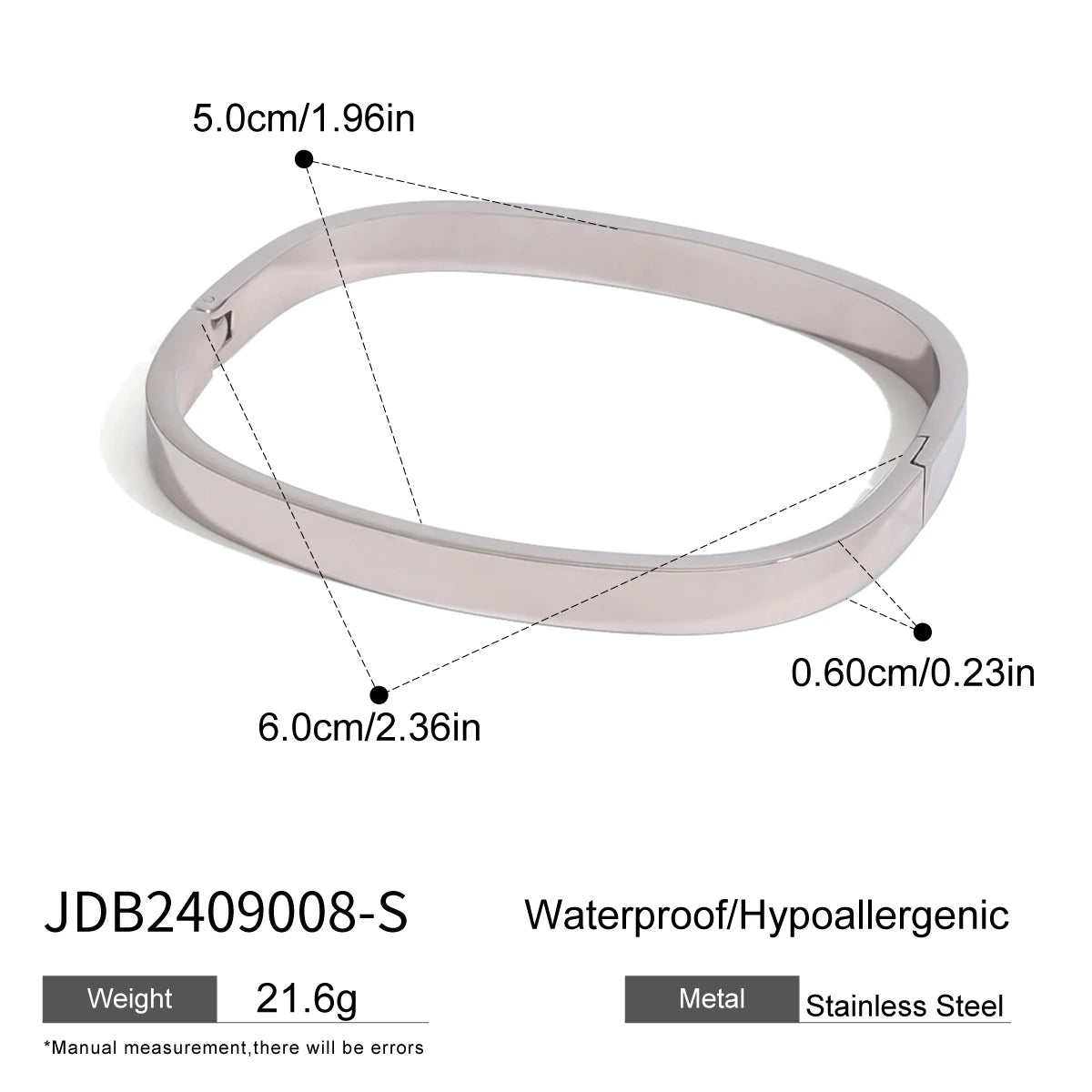 Kika Polished Textured Waterproof Stainless Steel Big Bracelet Bangle