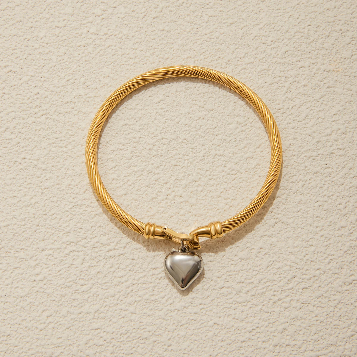Kika  Stainless Steel Heart Pendant Horseshoe Hook Bracelet 18K Gold Color Plated