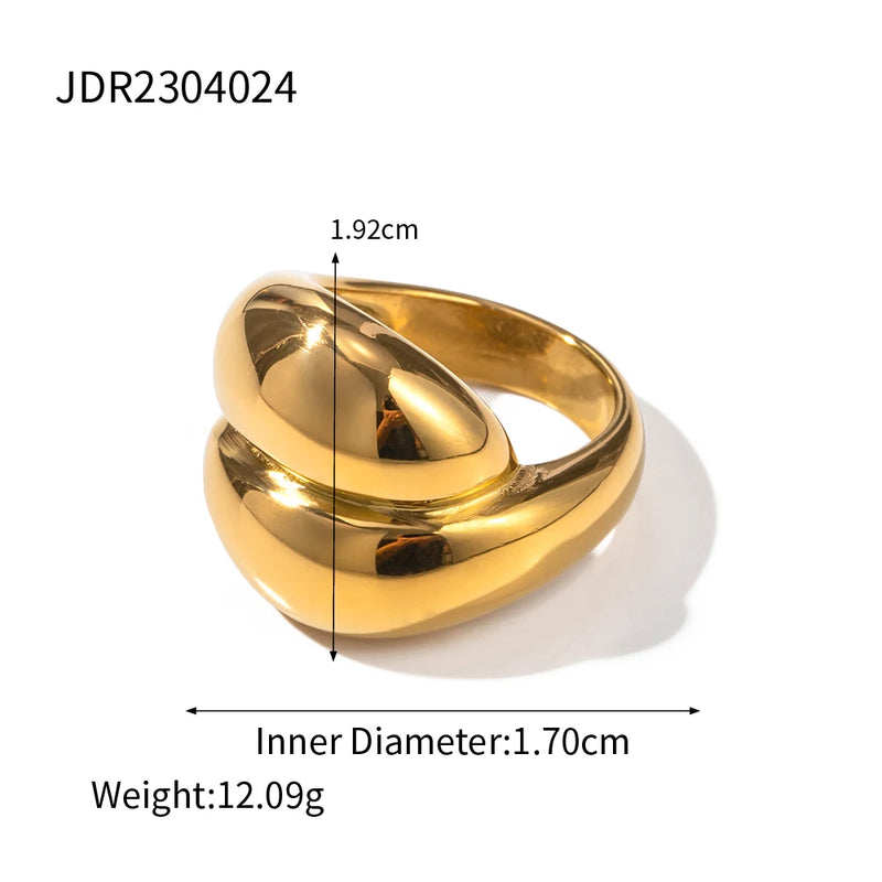 Kika Stylish Unique Stainless Steel Water Drop Geometric Finger Wide Ring for Women Personalized Metal Charm Jewelry Gift New
