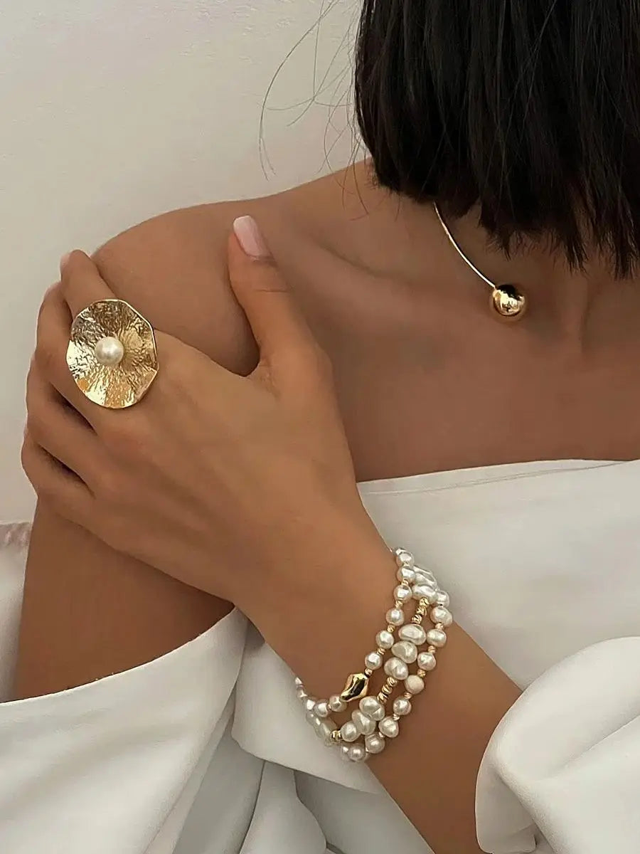 Kika Luxury Natural Shell Stainless Steel Geometric Open Ring Gold Color 18K PVD Plated High Quality France Finger Jewelry