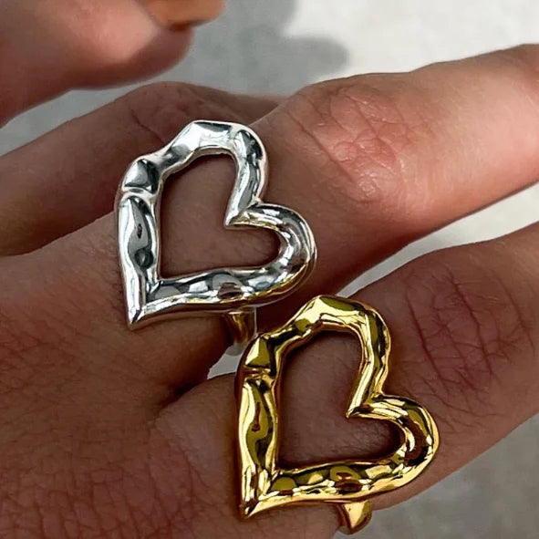 Kika Stainless Steel Creative Rings For Women Gold Texture Metal 18 K Plated Statement Trendy Jewelry Bagues Pour Femme Gift