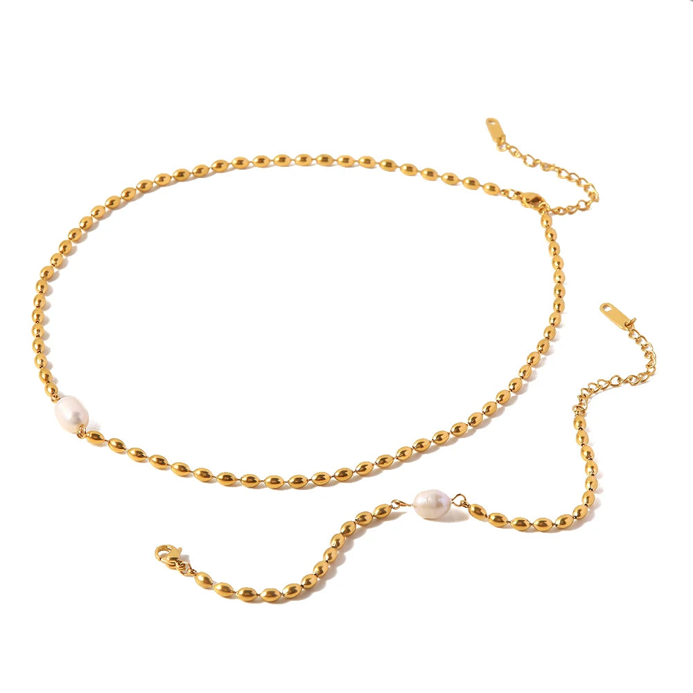 Kika Vintage Stainless Steel Pearl Necklace