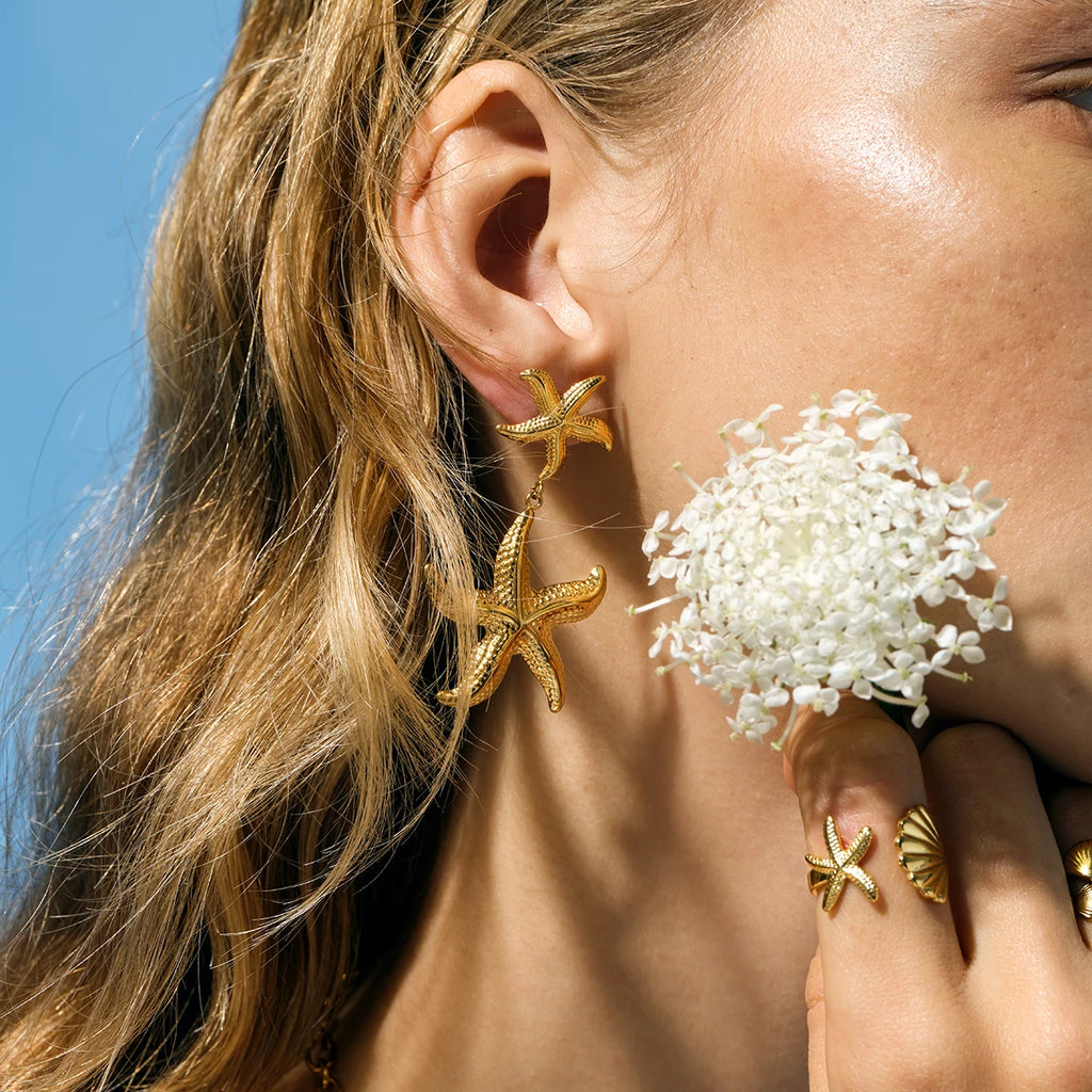 Kika Stainless Steel Starfish Drop Dangle Statement Earrings