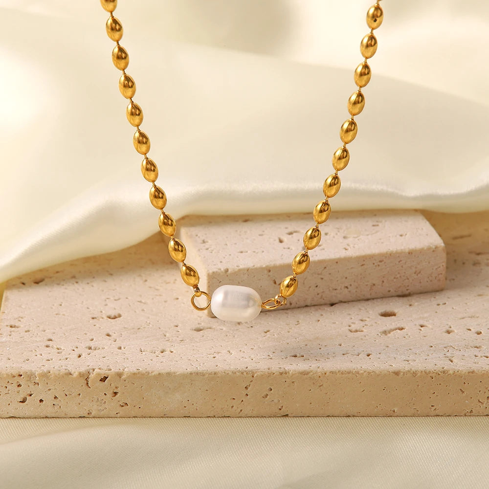 Kika Vintage Stainless Steel Pearl Necklace