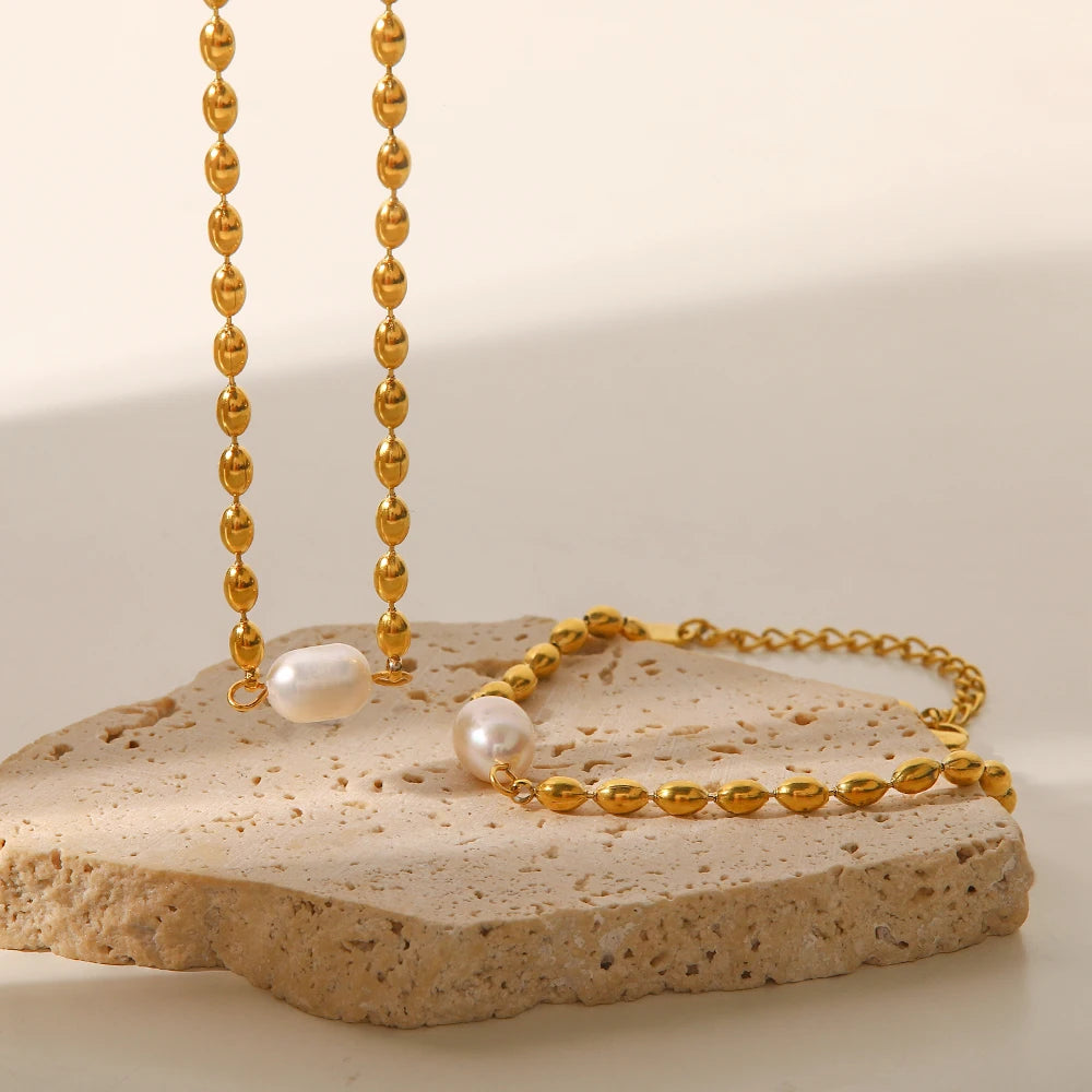 Kika Vintage Stainless Steel Pearl Necklace