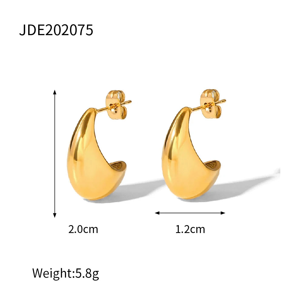 KIKA Stainless Steel 316L Water Drop Big Stud Earrings Chunky Waterdrop Open Hoops Earrings