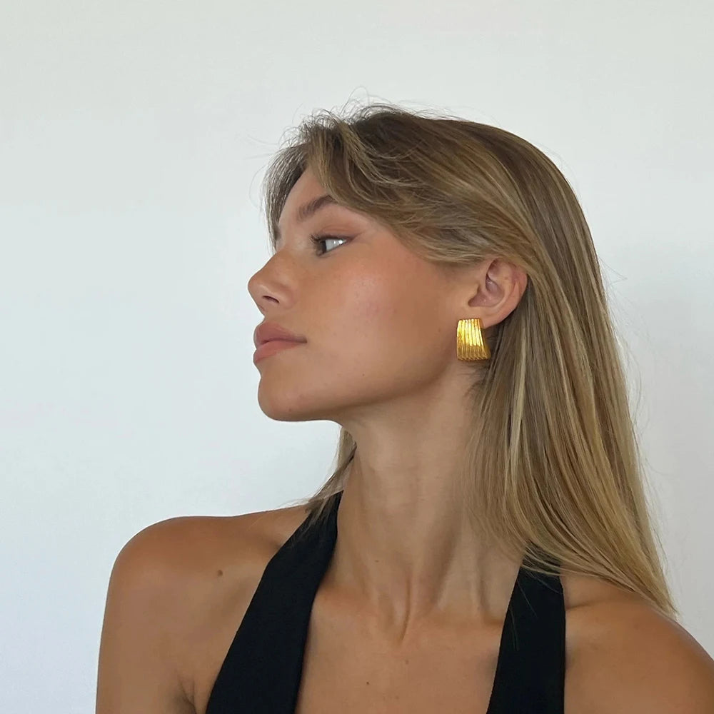 KIKA Best-Selling Waterproof 316L Stainless Steel Metal Geometric Personalized Daily Stud Earrings Gold Color Tarnish Jewelry
