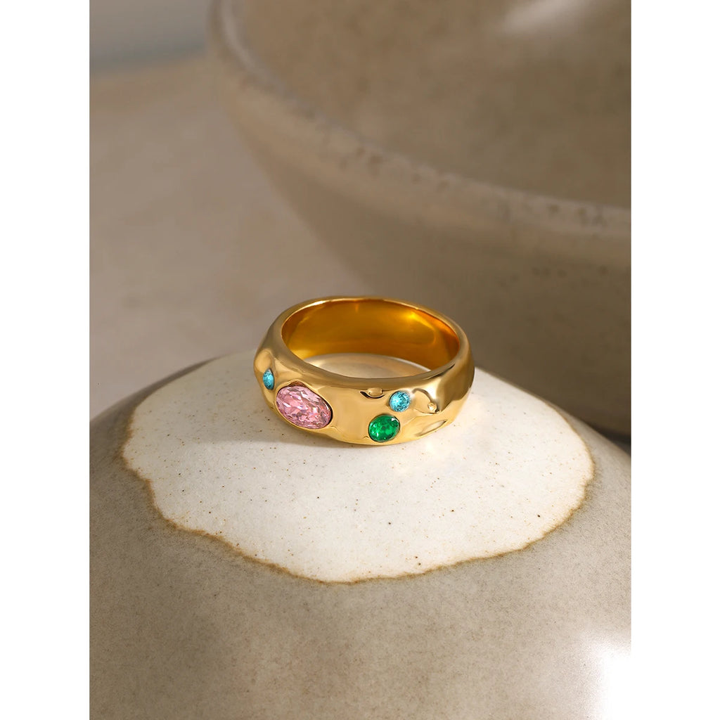 Kika Colorful Zircon Ring Stainless Steel Jewelry High Quality Stylish Metal Texture Women Ring Gift New 2024