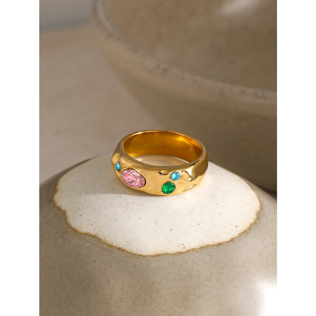 Kika Colorful Zircon Ring Stainless Steel Jewelry High Quality Stylish Metal Texture Women Ring Gift New 2024