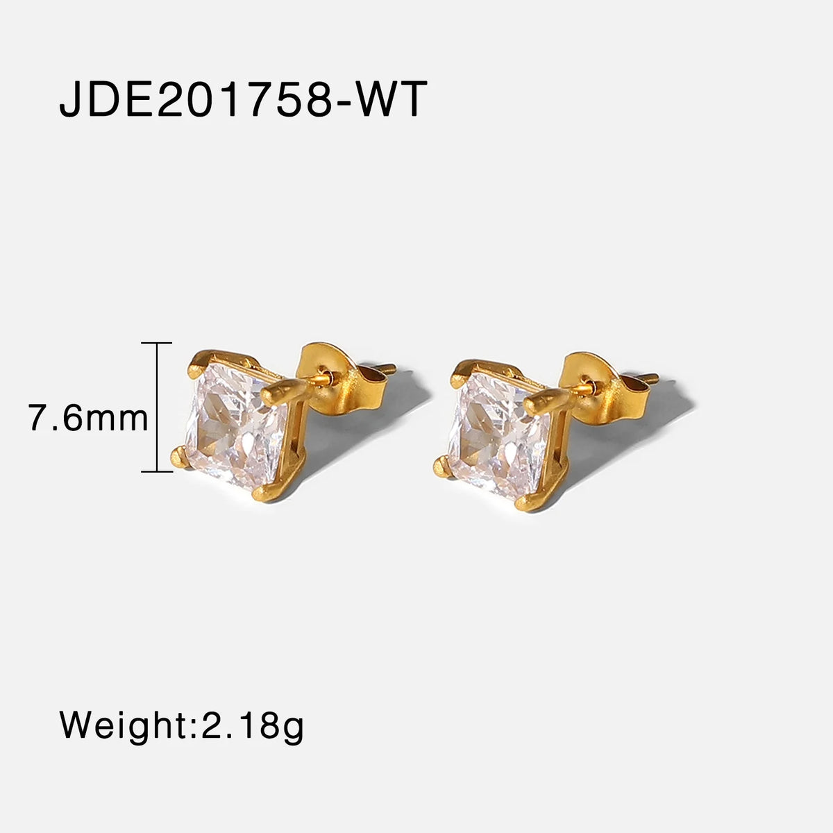 KIKA Bling Cubic Zirconia White Zircon Stud Earrings 18K Gold PVD Plated Stainless Steel 316L