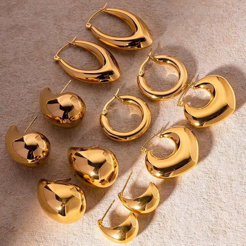 KIKA Stainless Steel 316L Water Drop Big Stud Earrings Chunky Waterdrop Open Hoops Earrings
