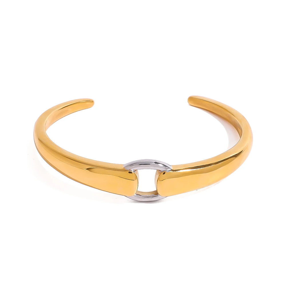 KIKA Waterproof 316L Stainless Steel Two-Toned Buckle Bracelet Bangle Women 18k Gold Color Charm Jewelry