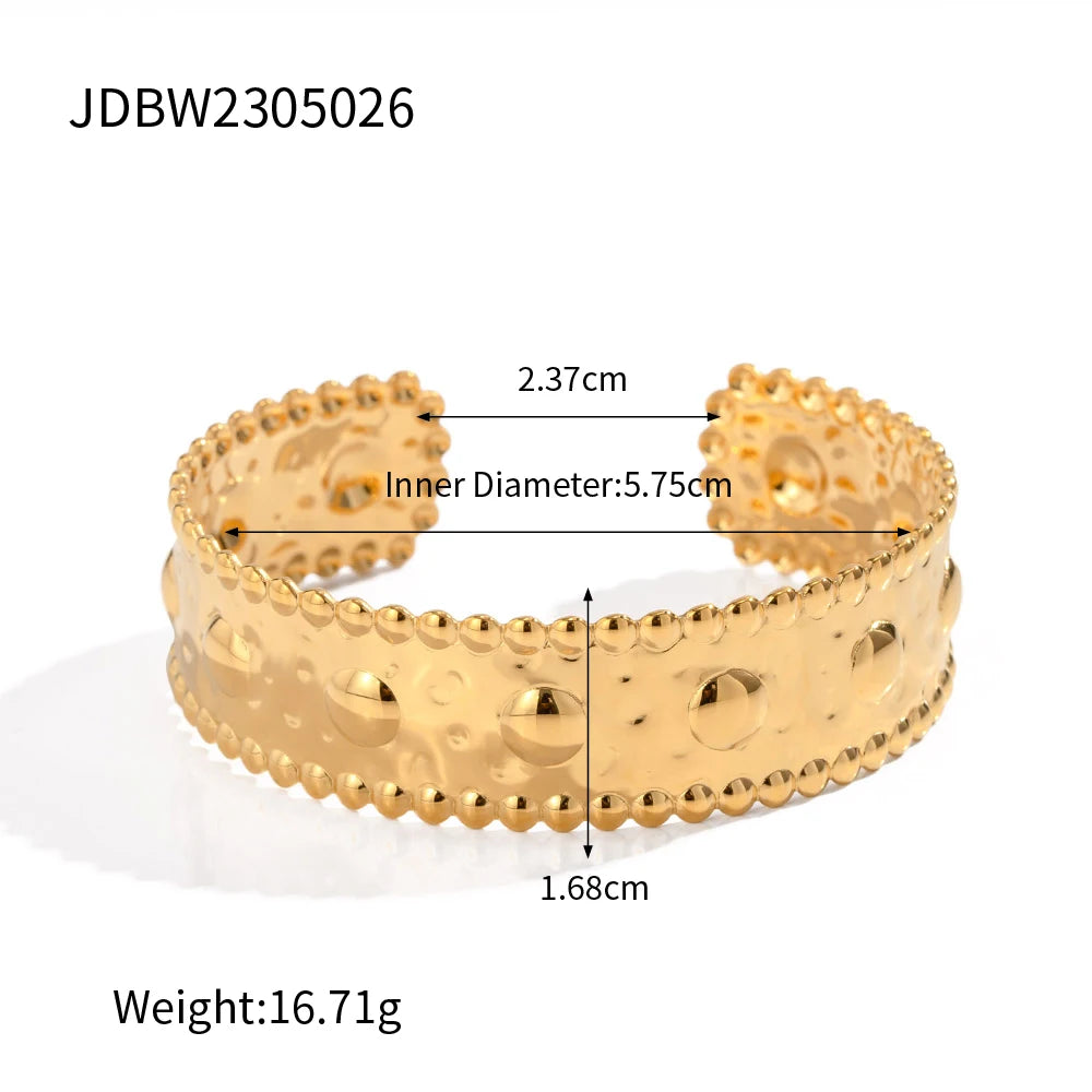 Kika Textured Gold Cuff Gold Plated Stainless Steel Adjustable Bangele Bracelets
