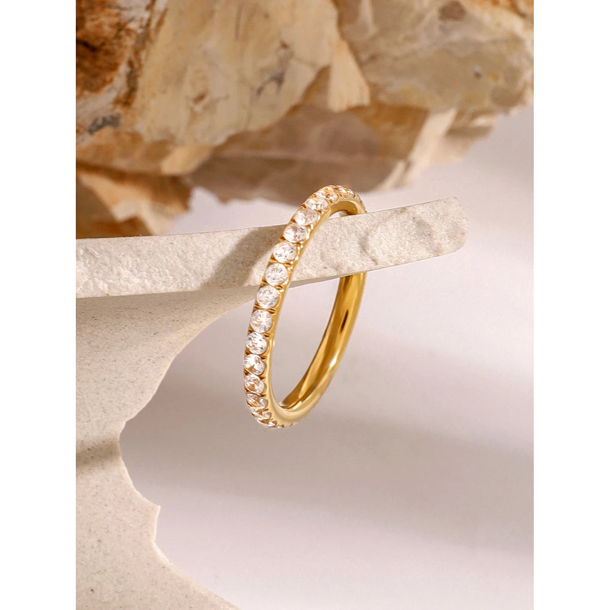 Ring Golden Cubic Zircon 18 K Plated Minimalist