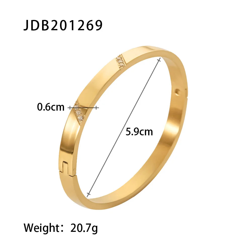 KIKA Simple Statement 18k Gold Color Cuff bracelet Stainless Steel Jewelry Waterproof Opening Cubic Zirconia Bangles For Women