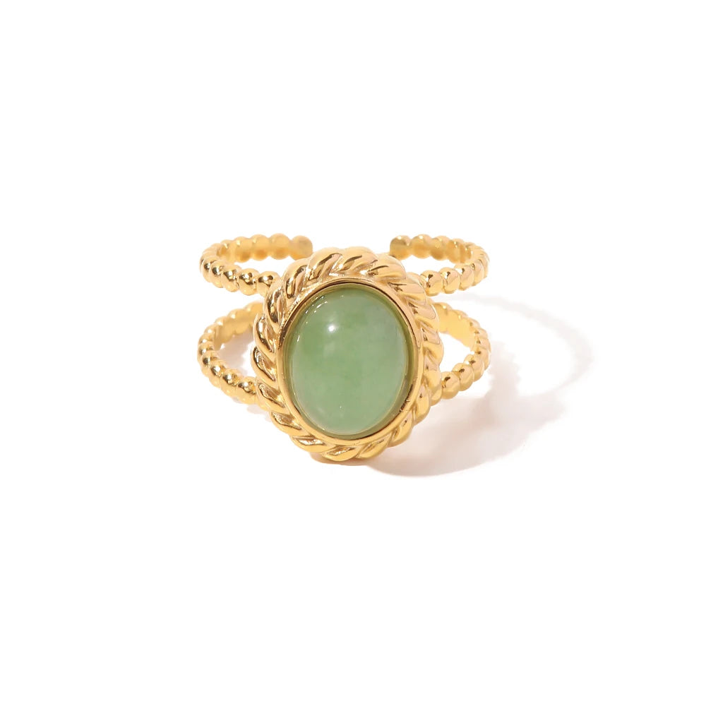 Kika Natural Stone Stainless Steel Gold Color Layered Hollow Open Ring Trendy Fashion France Chic Jewelry Envio Gratis Todo