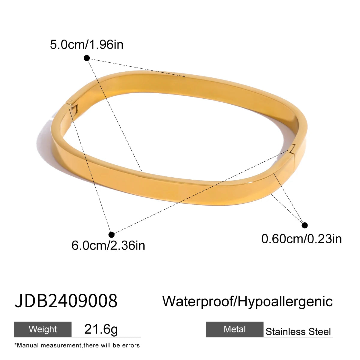 Kika Polished Textured Waterproof Stainless Steel Big Bracelet Bangle