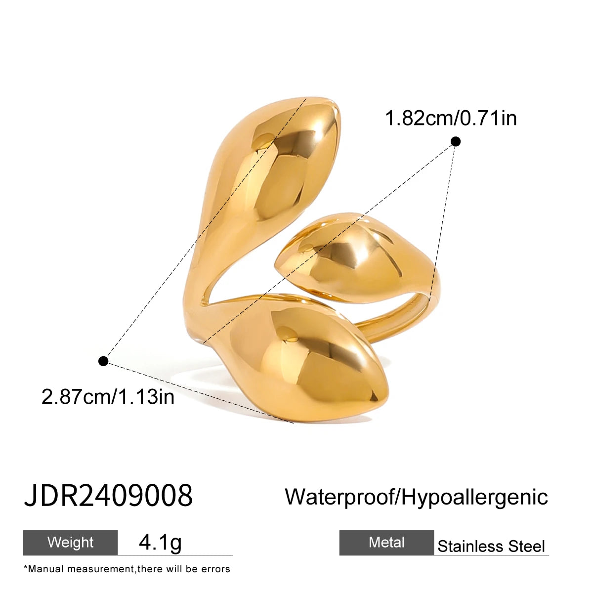 Kika Fashion Stainless Steel Open Ring 18K PVD Plated Smooth Metal Personalized Waterproof Jewelry for Women Gift