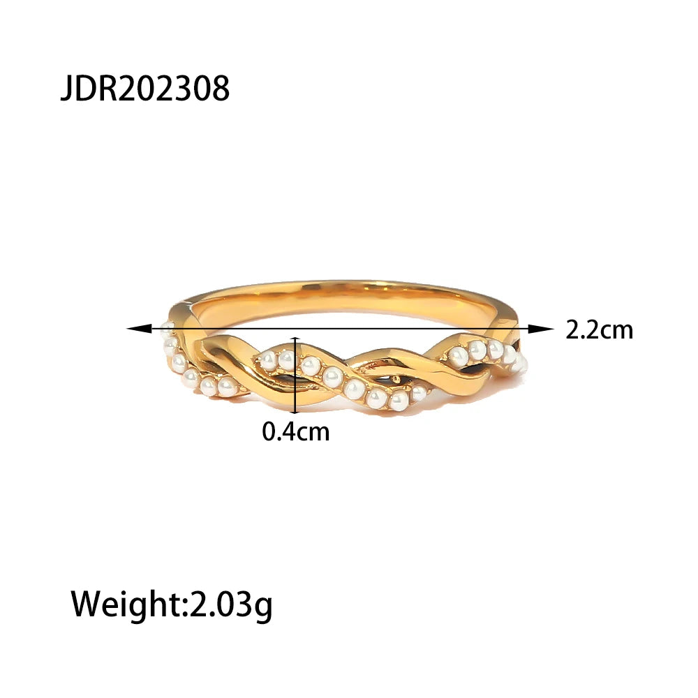 Kika Simply Waterproof Dainty Twisted Pearl Ins Popular Stacking Ring