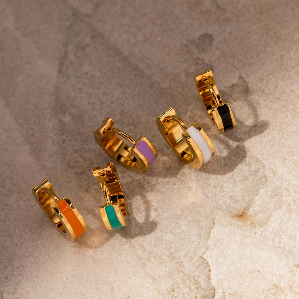 KIKA New Colorful Enamel Stainless Steel 316L Round Studs Earrings PVD Plated Stylish Charm