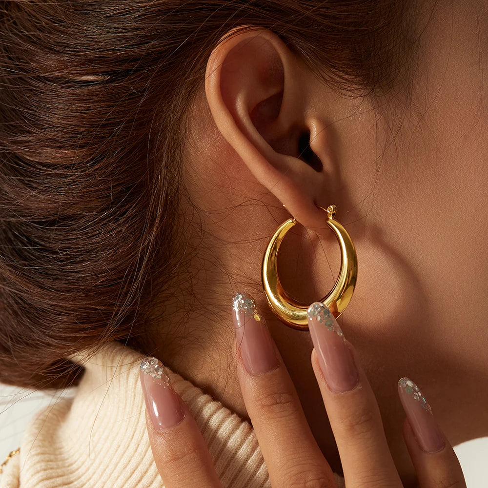 KIKA Stainless Steel 316L Water Drop Big Stud Earrings Chunky Waterdrop Open Hoops Earrings