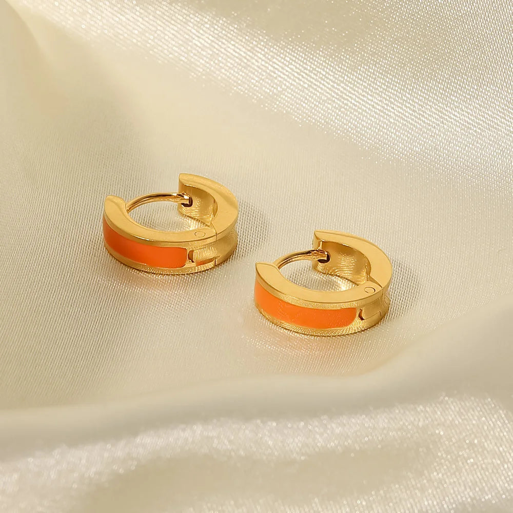 KIKA New Colorful Enamel Stainless Steel 316L Round Studs Earrings PVD Plated Stylish Charm
