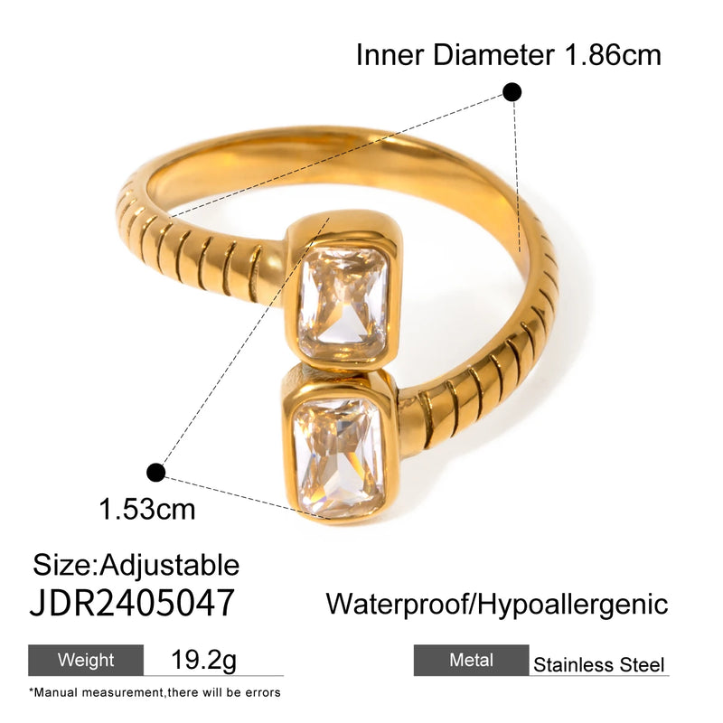 Kika Stainless Steel Geometric Threaded Zirconia Open Ring