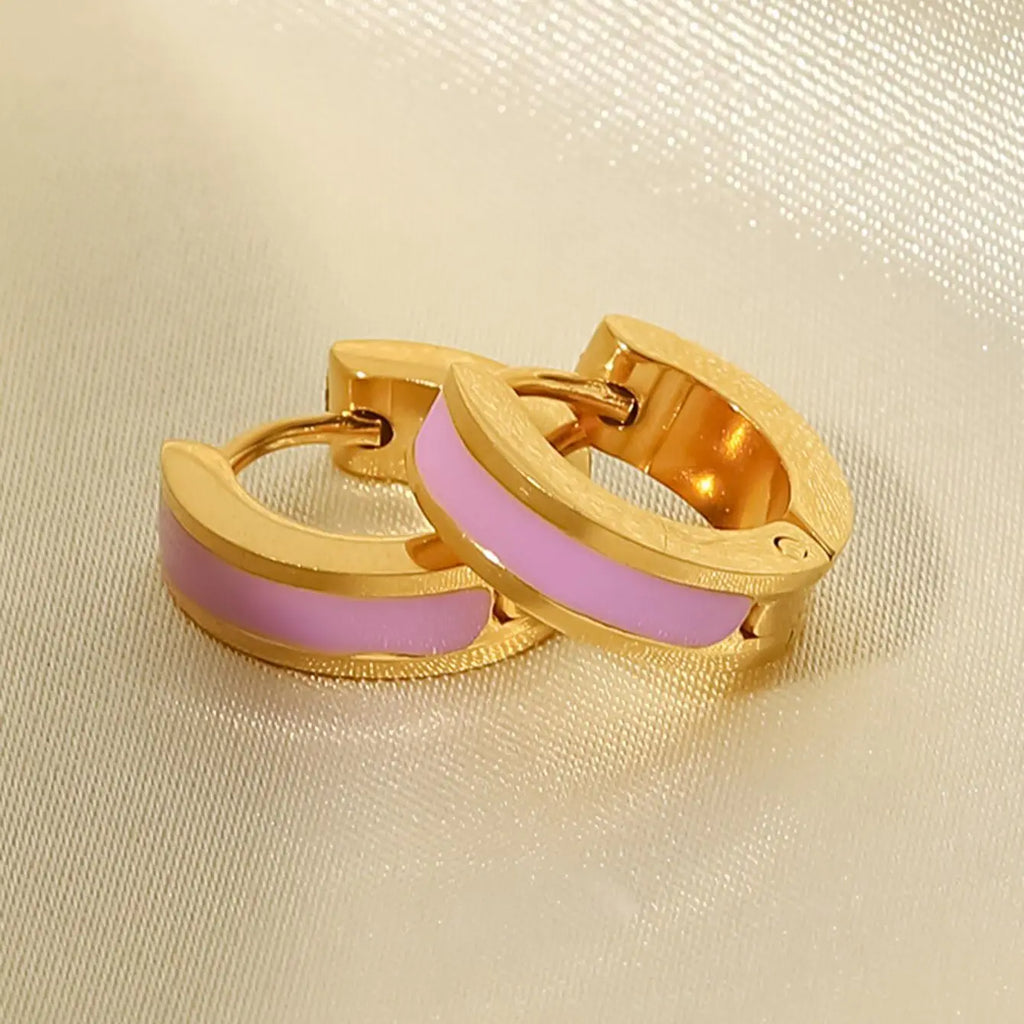 KIKA New Colorful Enamel Stainless Steel 316L Round Studs Earrings PVD Plated Stylish Charm