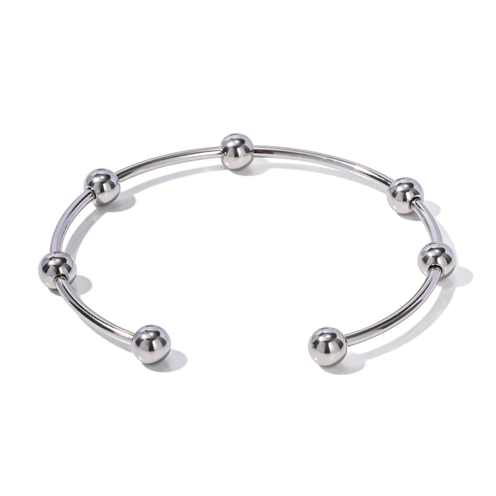 KIKA Gold PVD Plated Stainless Steel 316L Bracelets Jewelry Waterproof Mulit Round Ball Open Bangles