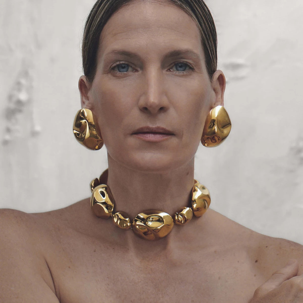 Kika Stainless Steel Gold Color Vintage Big Metal Earrings