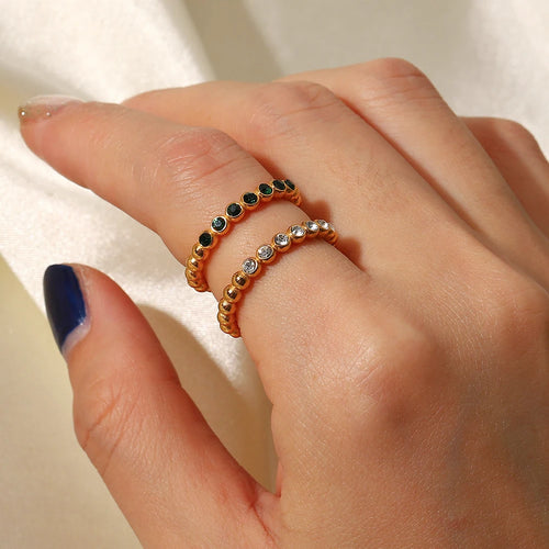 Kika Dainty 18K Gold Plated Thin Bead Green Zircon Ring
