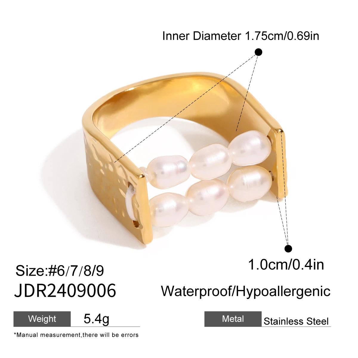 KIKA Imitation Pearls Ring Jewelry Stainless Steel 316L Golden Geometric New Finger Ring for Women