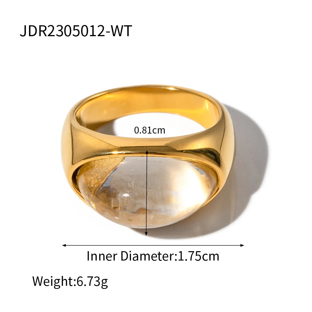 KIKA Unique Natural Stone Green Stainless Steel France Metal Golden  Ring Waterproof Charm Trendy Jewelry Women