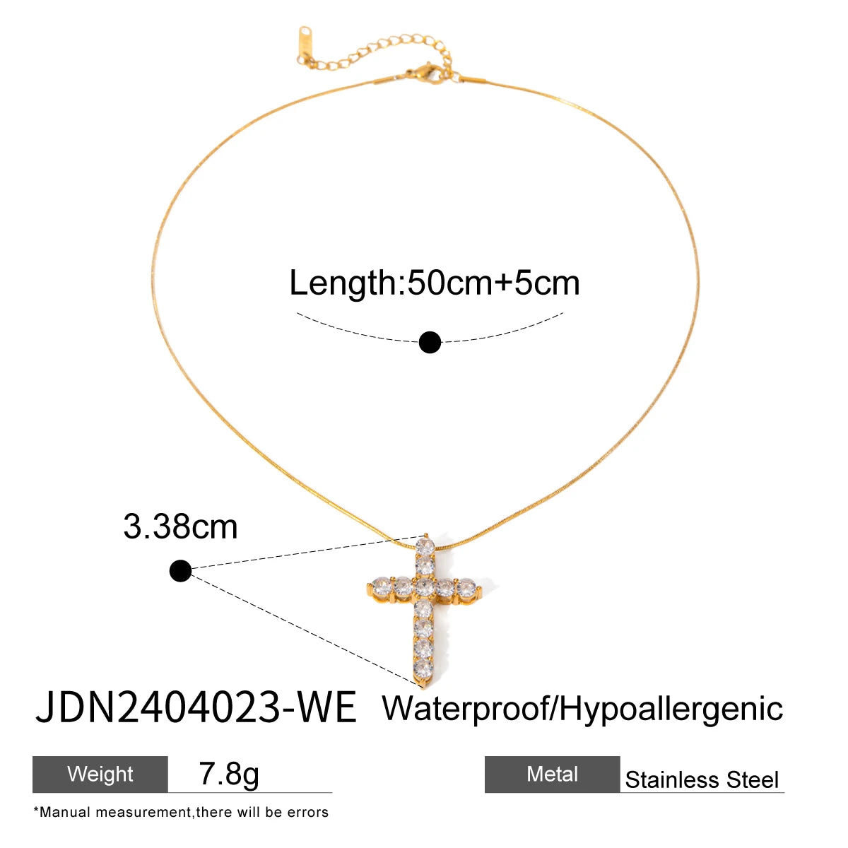 Kika Delicate Shiny Cubic Zirconia 316L Cross Pendant Necklace