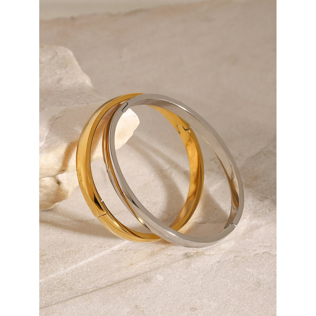 Kika Waterproof 316L Stainless Steel Round Smooth Bracelet Bangle Women Minimalist