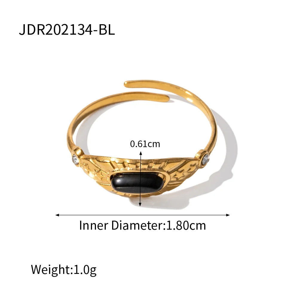 Kika Minimalist Personalized Black Gold Color Stone Ring