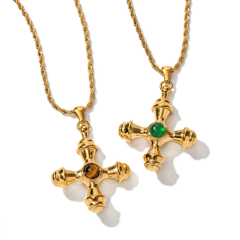 Kika Delicate Shiny Cubic Zirconia 316L Cross Pendant Necklace