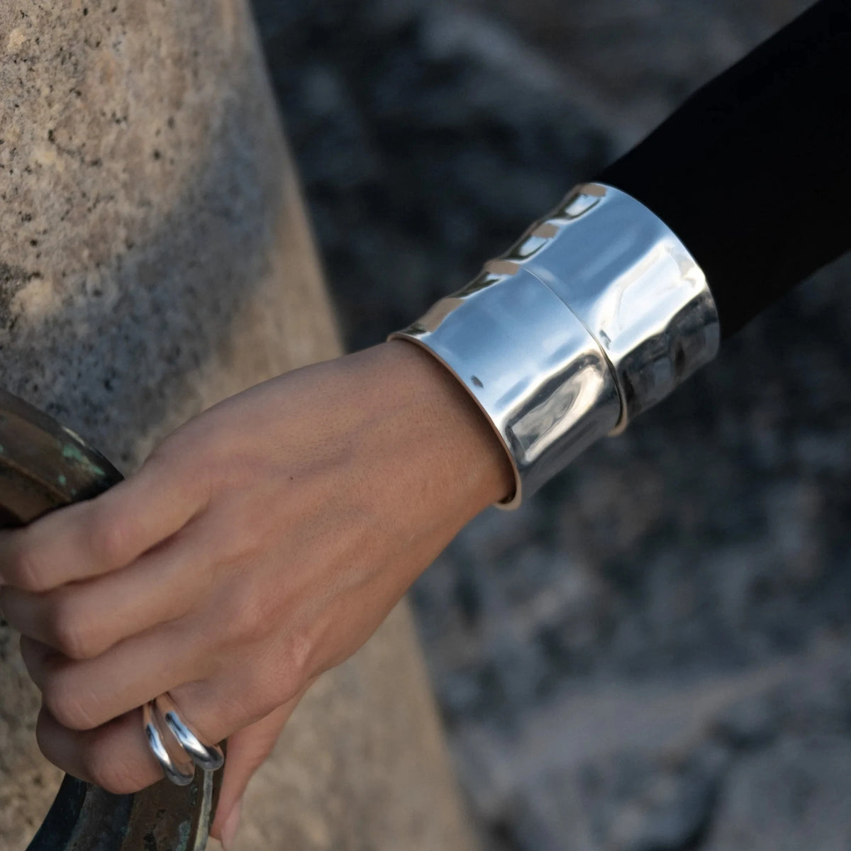 KIKA Unique Stainless Steel 316L Metal Wide Cuff Open Bracelet Bangle  PVD Plated Waterproof