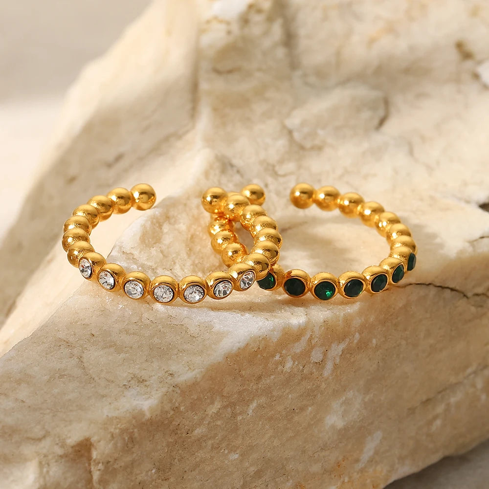 Kika Dainty 18K Gold Plated Thin Bead Green Zircon Ring