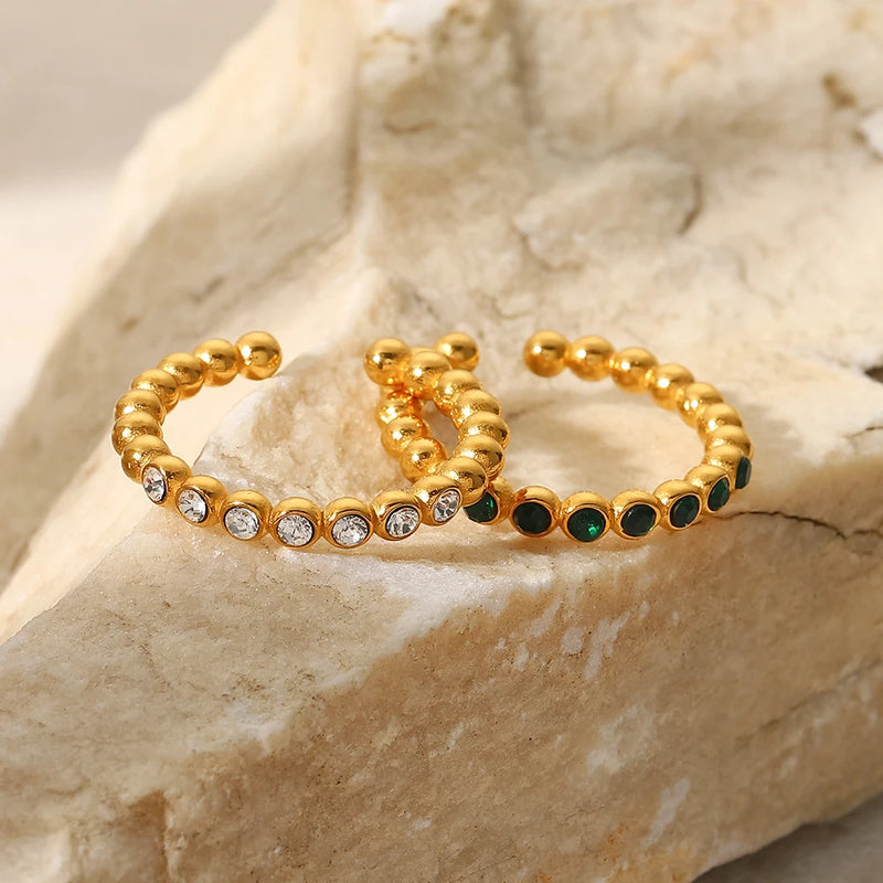 Kika Dainty 18K Gold Plated Thin Bead Green Zircon Ring
