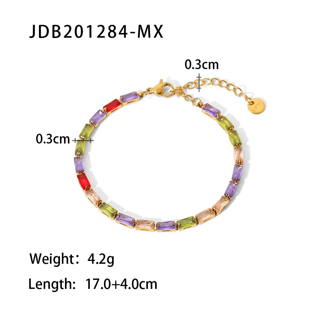 KIKA Delicate 18k Gold Color PVD Plated Multi Colors Cz rhinestone Stainless Steel 316L Dainty Gemstone Bracelets Adjustable