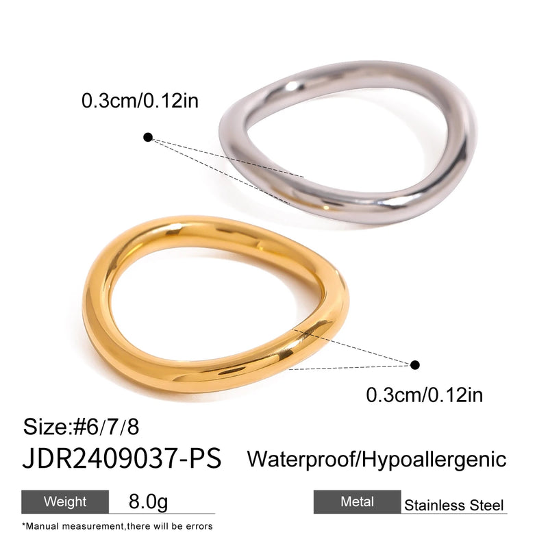 Kika Minimalist Stainless Steel Silver Gold Color Mixed Matching Smooth Wave Ring Set Prevent Allergy Statement Fashion Jewelr