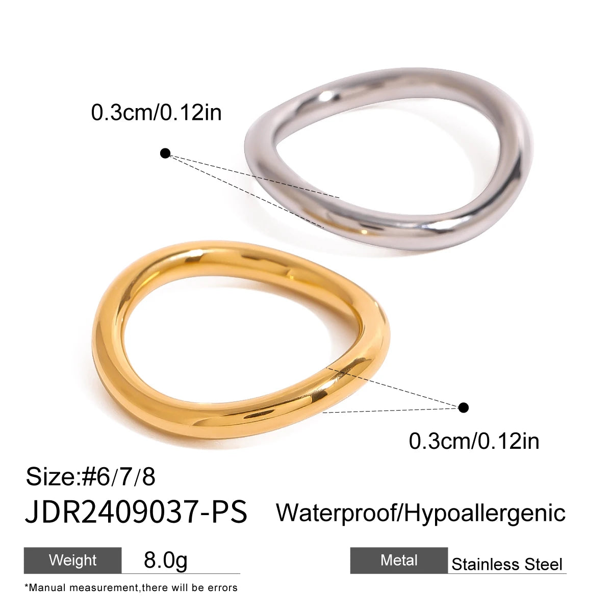 kika 316l Stainless Steel Non-Tarnish Two Toned Ring