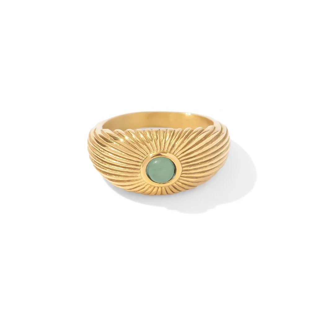 Kika Water Proof Natural Green Stone Opening Ring Stainless Steel
