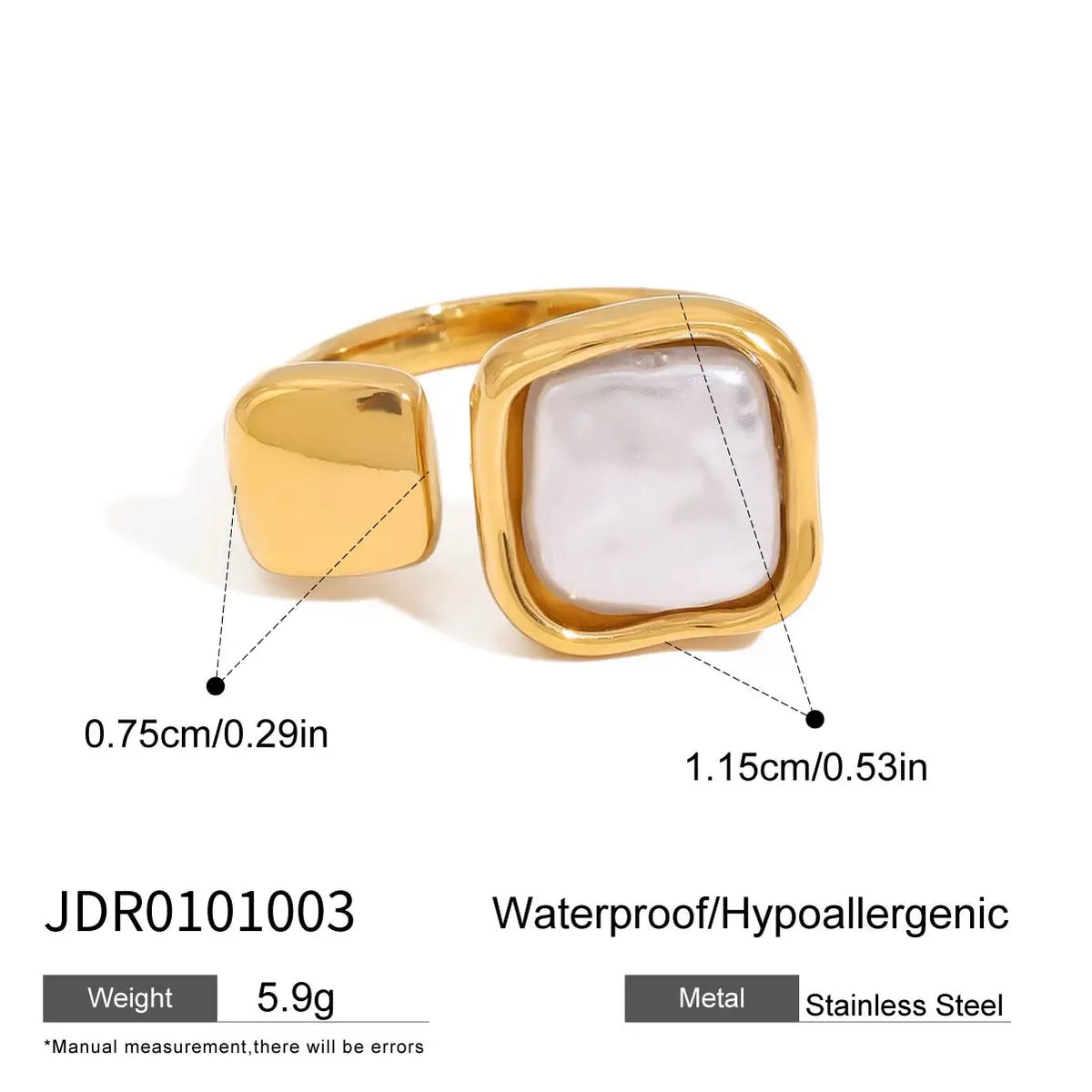 KIKA Fashion Imitation Pearl Stainless Steel 316L Gold Color Ring for Women Engagement Party Gift Temperament