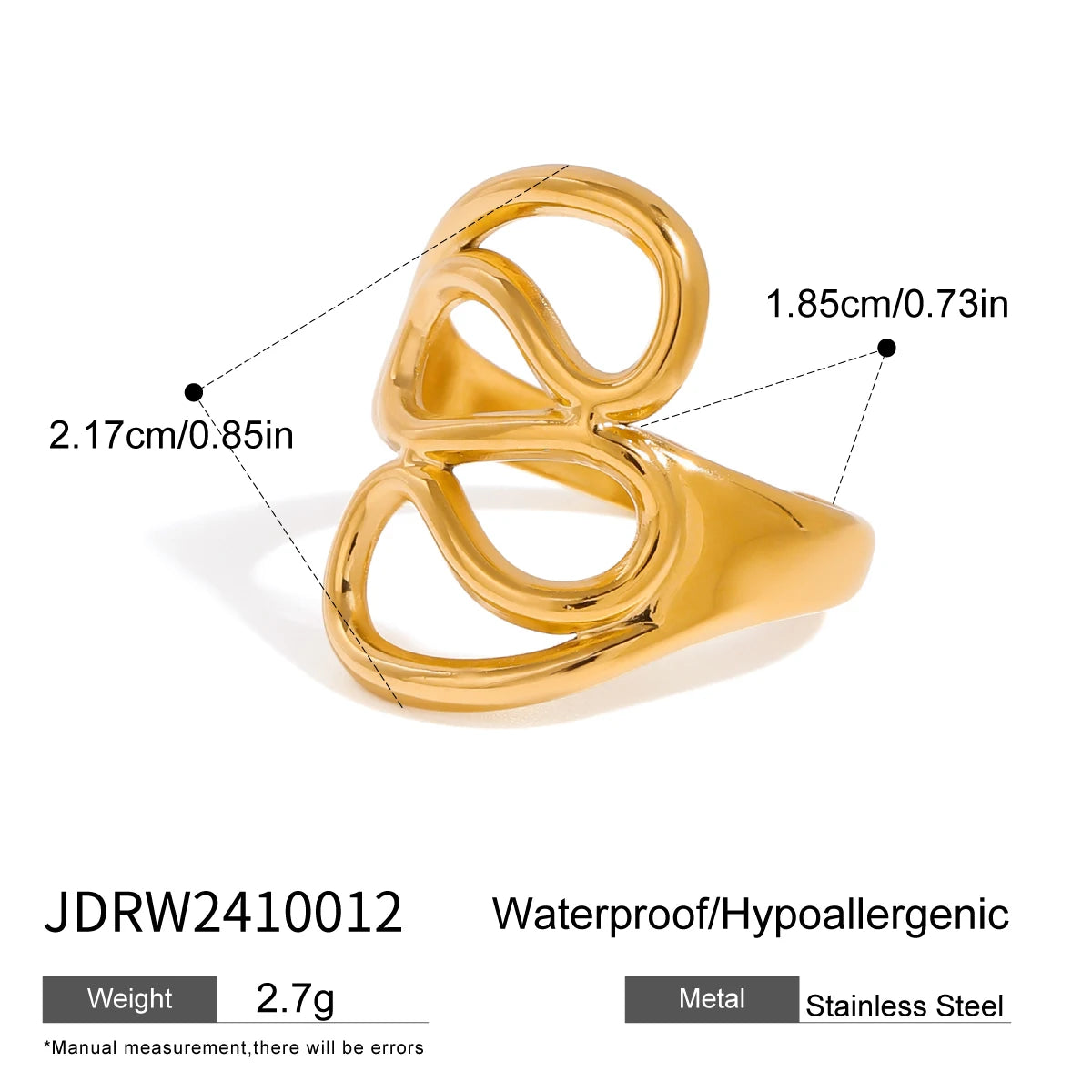 Kika Fashion Stainless Steel Open Ring 18K PVD Plated Smooth Metal Personalized Waterproof Jewelry for Women Gift