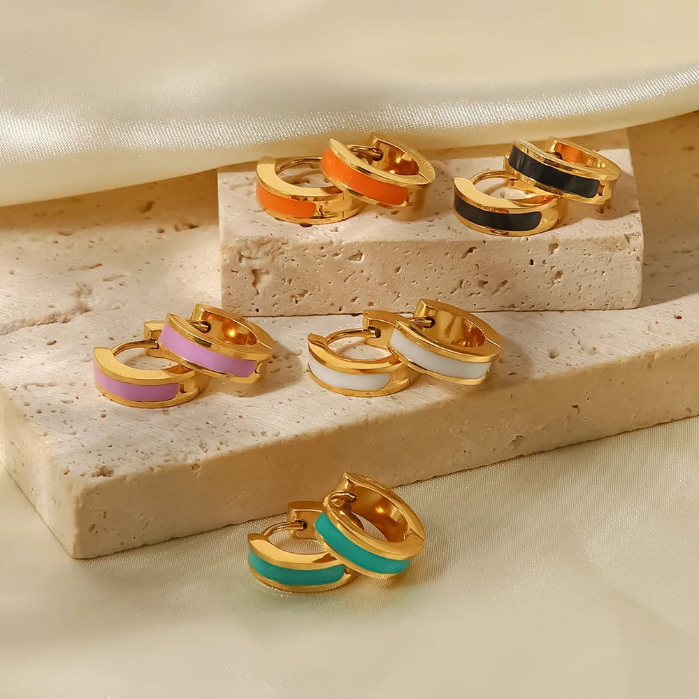 KIKA New Colorful Enamel Stainless Steel 316L Round Studs Earrings PVD Plated Stylish Charm
