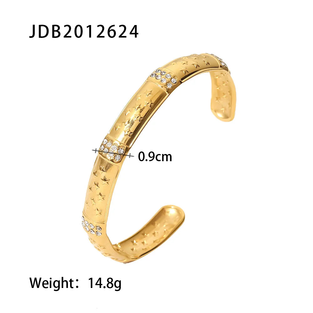 KIKA Simple Statement 18k Gold Color Cuff bracelet Stainless Steel Jewelry Waterproof Opening Cubic Zirconia Bangles For Women